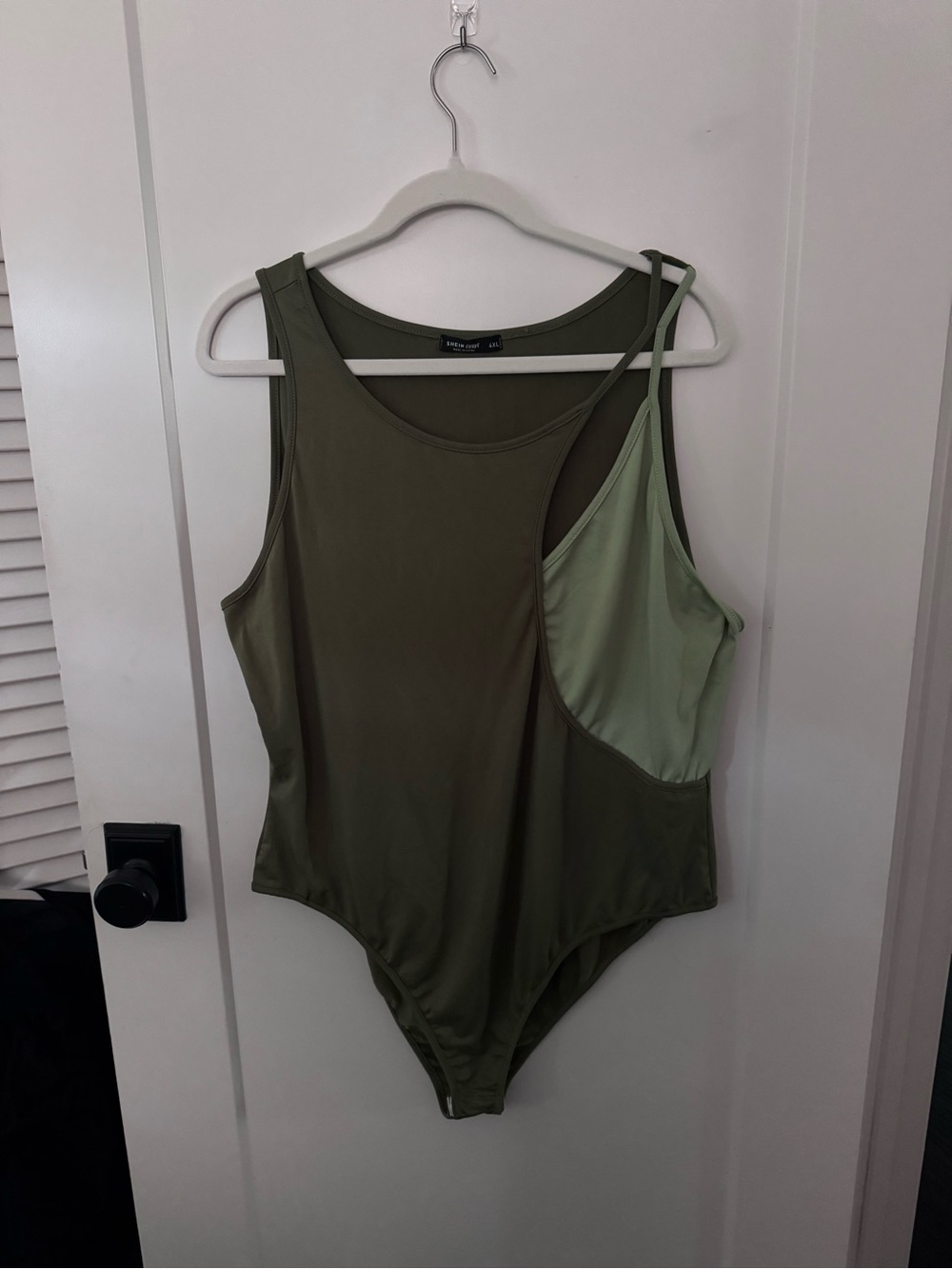 SHEIN Olive Green Two-Tone Cutout Bodysuit